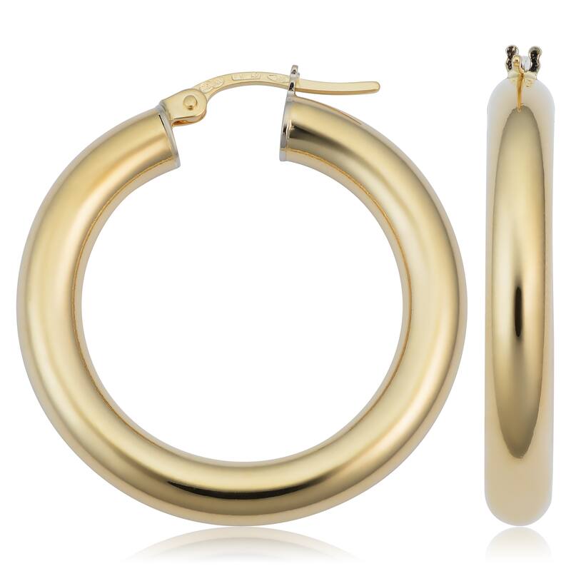 18k Yellow Gold Italian 4 millimeter Hoop Earrings (small or large)