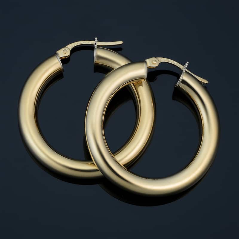 18k Yellow Gold Italian 4 millimeter Hoop Earrings (small or large) - large