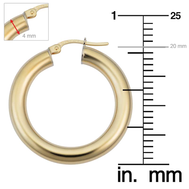 18k Yellow Gold Italian 4 millimeter Hoop Earrings (small or large)