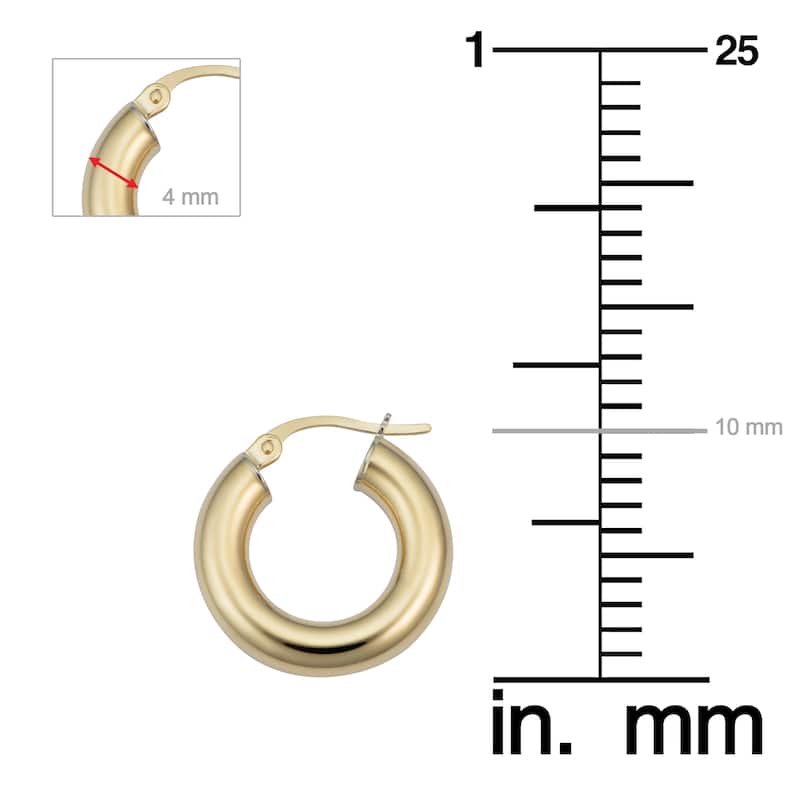 18k Yellow Gold Italian 4 millimeter Hoop Earrings (small or large)