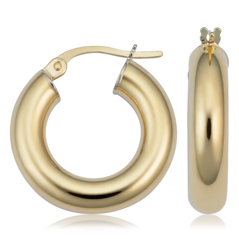18k Yellow Gold Italian 4 millimeter Hoop Earrings (small or large)