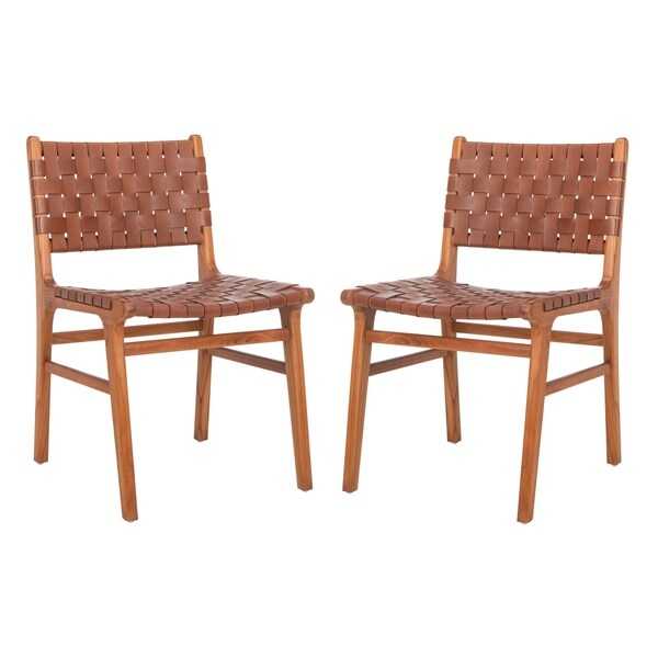 Shop Safavieh Taika Woven Leather Dining Chair Cognac