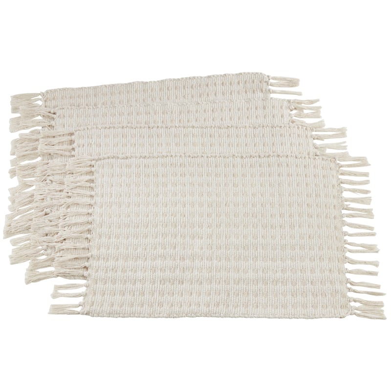 Cotton Placemats With Dashed Woven Design (Set of 4) - Natural