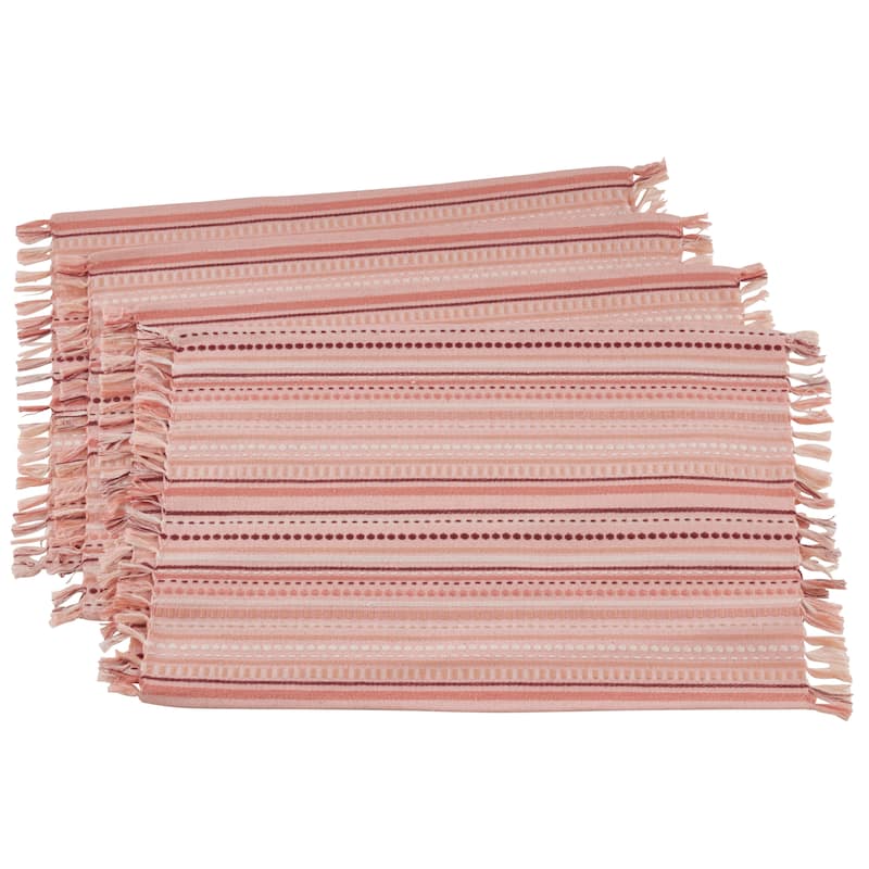 Cotton Table Mats With Stitched Design (Set of 4) - Salmon
