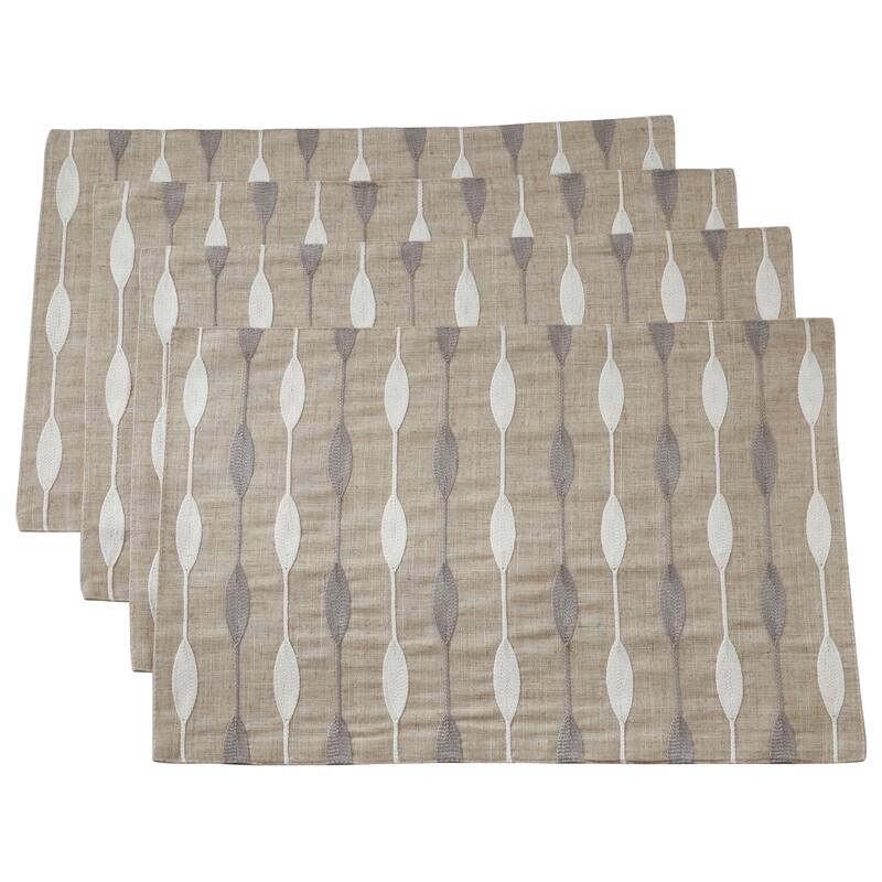 Embroidered Design Table Mats (Set of 4) - Natural
