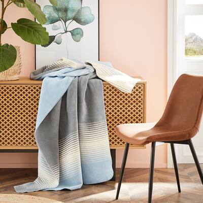 s.Oliver Powder Blue Natural Block Stripe Woven Throw Blanket