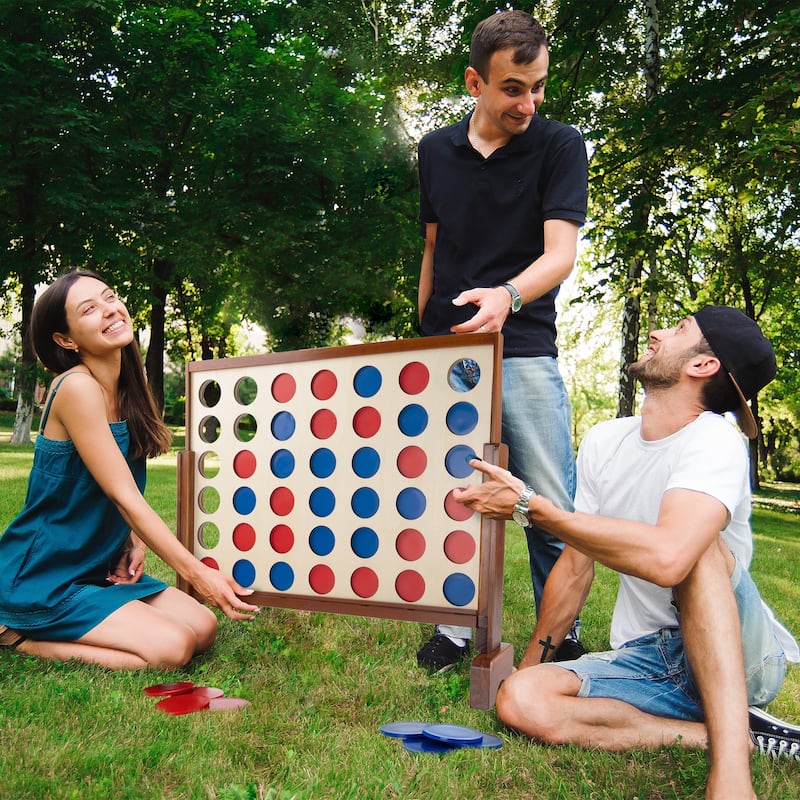 4-In-A-Row--Giant Wooden Indoor/Outdoor Game- 2 Player Strategy and Skill Fun Backyard Lawn by Hey! Play! - 33" x 8" x 29"