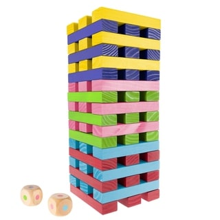 Nontraditional Giant Wooden Blocks Tower Stacking Game with Dice, Outdoor Yard Game by Hey! Play! (Rainbow Color)