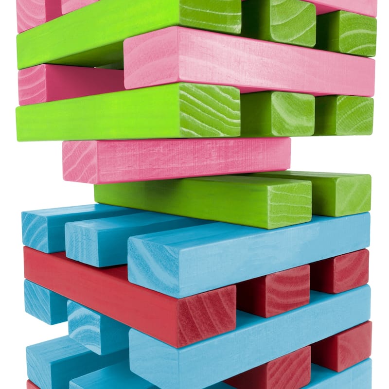 Nontraditional Giant Wooden Blocks Tower Stacking Game with Dice, Outdoor Yard Game by Hey! Play! (Rainbow Color)