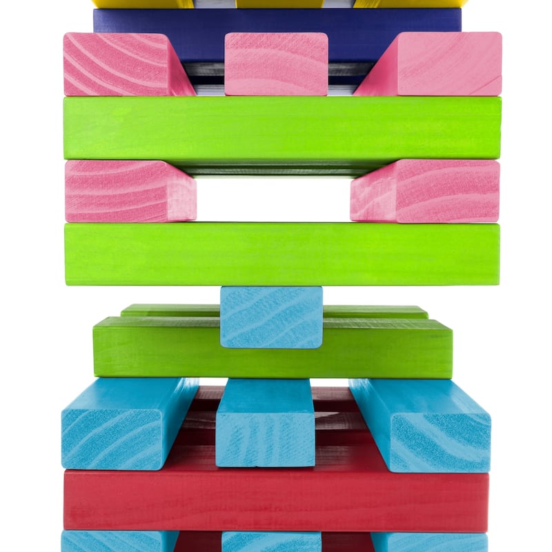 Nontraditional Giant Wooden Blocks Tower Stacking Game with Dice, Outdoor Yard Game by Hey! Play! (Rainbow Color)