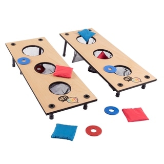 2-in-1 Washer Pitch and Beanbag Toss Set- Indoor/Outdoor Wooden Backyard/Tailgate Party Games by Hey! Play!