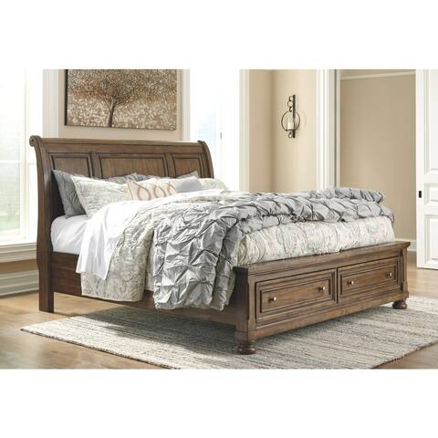 Flynnter Medium Brown Sleigh Storage Bed.