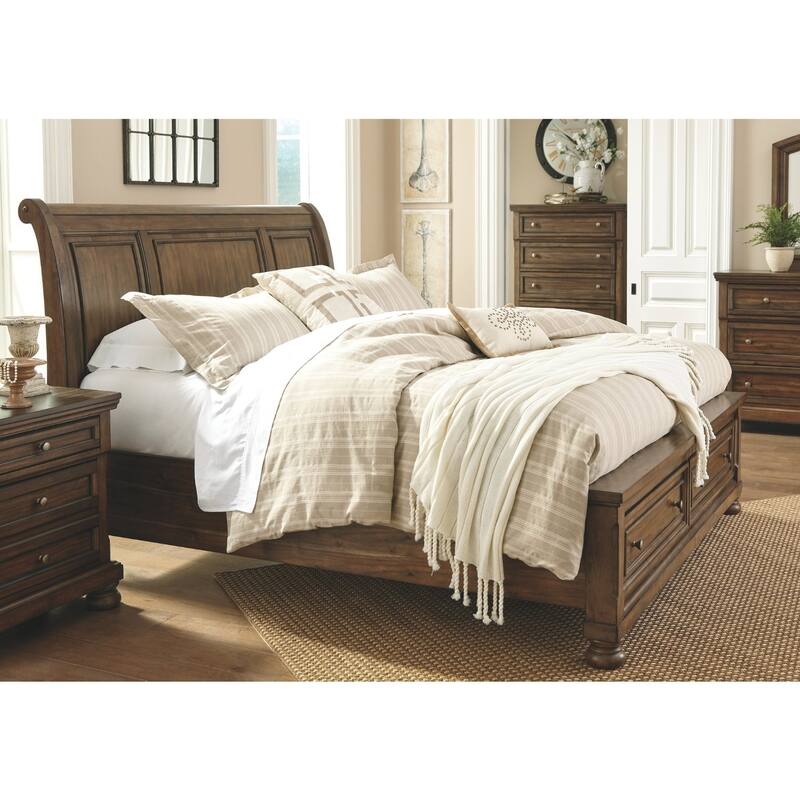Flynnter Medium Brown Sleigh Storage Bed.