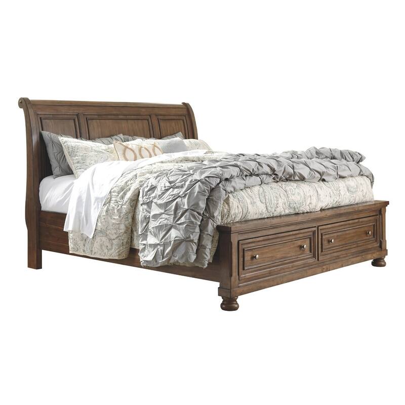 Flynnter Medium Brown Sleigh Storage Bed.