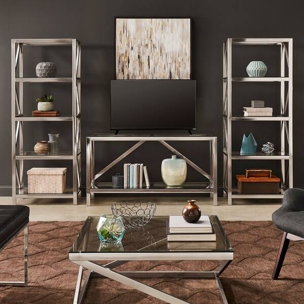 Shop Copper Grove Valkeakoski Brushed Nickel Entertainment Center