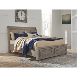 Lettner Light Gray Sleigh Bed with Storage
