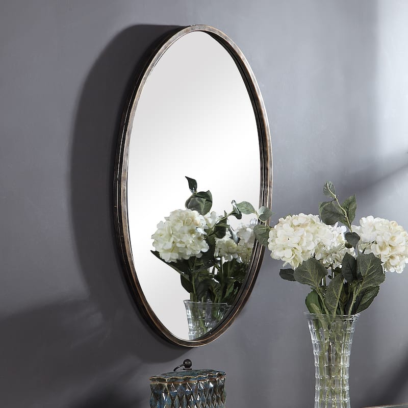 Porch & Den Antiqued Iron Oval Wall Mirror