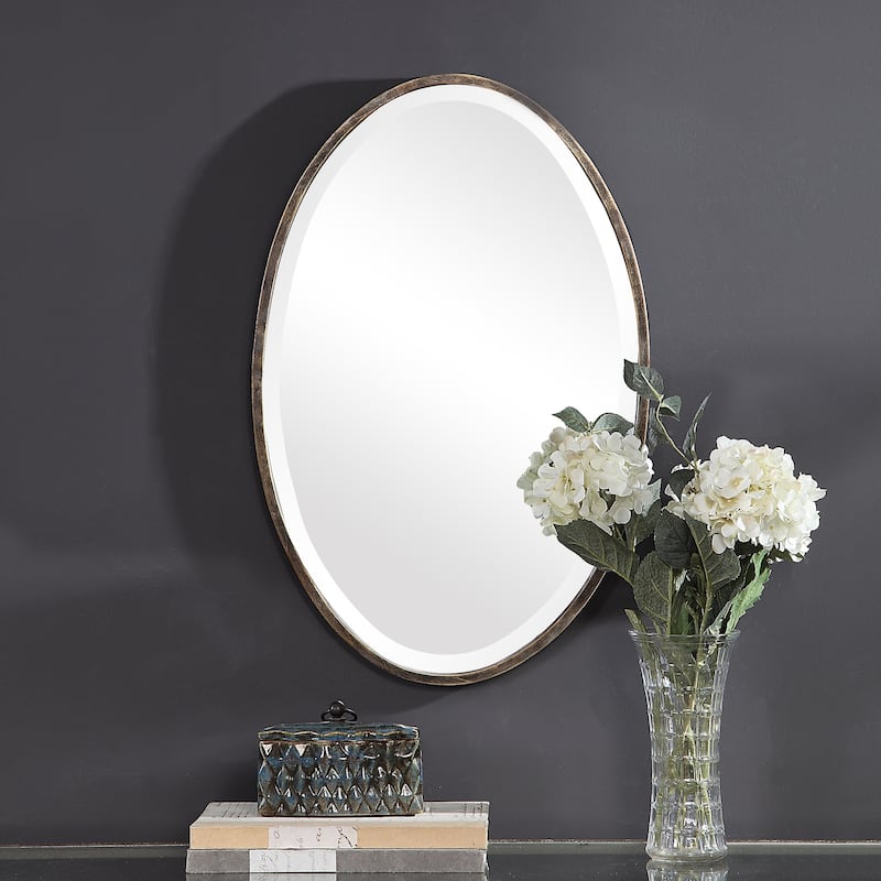 Porch & Den Antiqued Iron Oval Wall Mirror