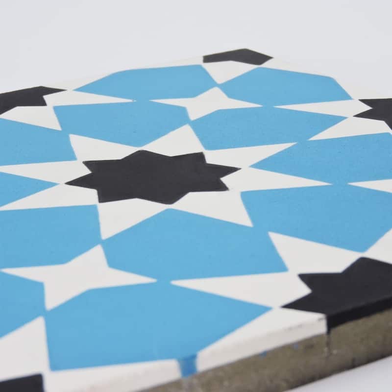 Handmade Medina 8''x8'' in Blue and Black Tile, Pack of 12 (Morocco)