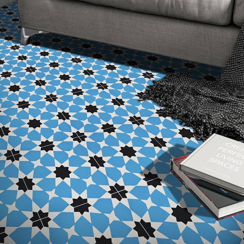 Handmade Medina 8''x8'' in Blue and Black Tile, Pack of 12 (Morocco)