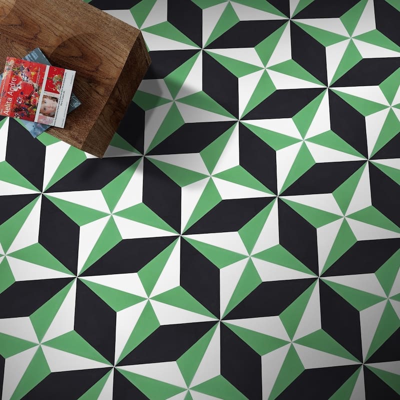Handmade Diamond in Green and Black Tile, Pack of 12 (Morocco)
