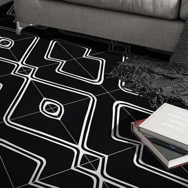 slide 2 of 5, Handmade Chawen Black/White Tile, Pack of 12 (Morocco)