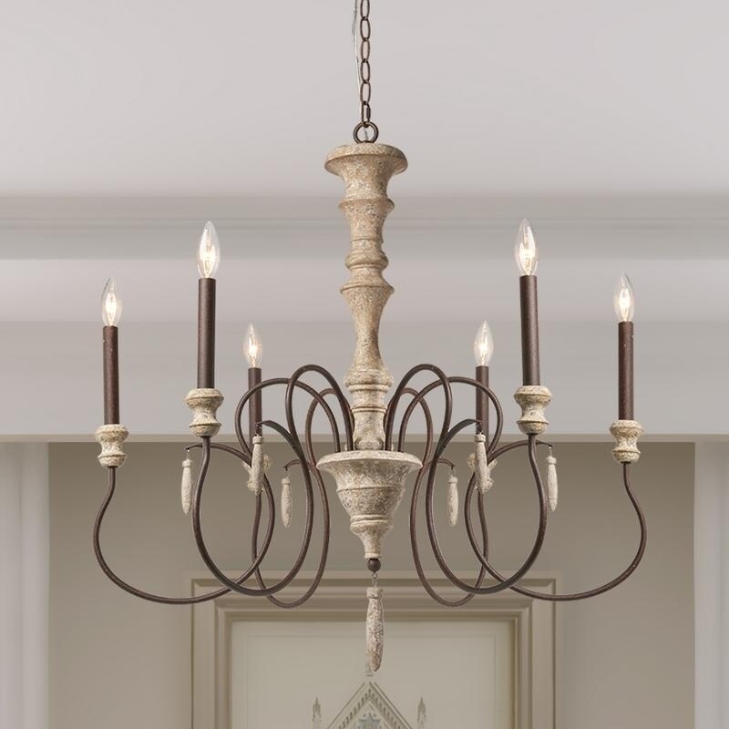 Elynn 6-Light French Wood Chandelier Lighting Farmhouse Decor - D31.1" x H32.7" (D31.1" x H32.7") - Chandeliers For Bedrooms by Overstock.com