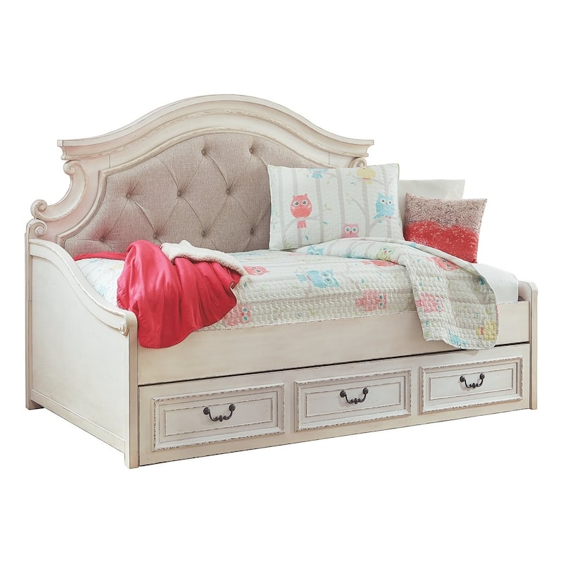 Signature Design by Ashley Nettle Bank White Wood Finish Day Bed with Storage Size - Twin
