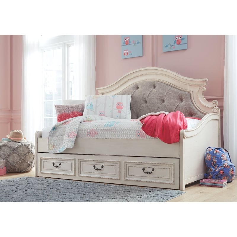 Signature Design by Ashley Nettle Bank White Wood Finish Day Bed with Storage Size - Twin - Antique White - Twin