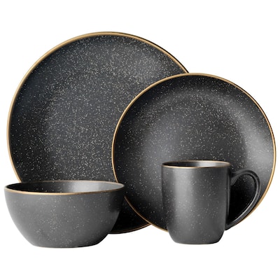 Gourmet Basics by Mikasa Juliana Black Stoneware 16-Piece Dinnerware Set