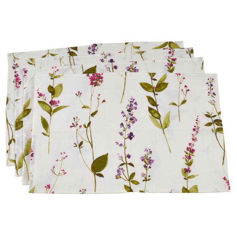 Linen Table Mats With Watercolor Floral Design (Set of 4)