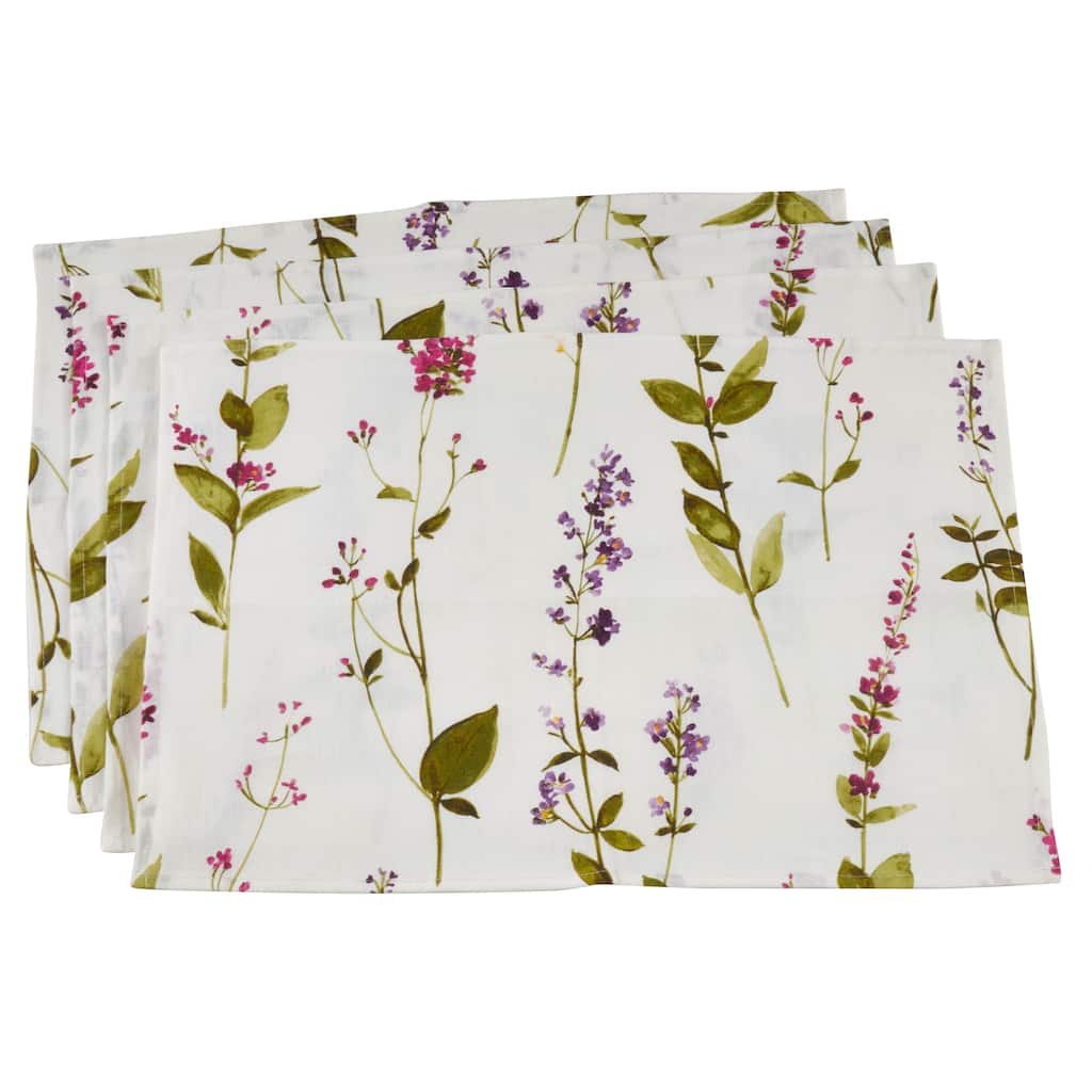 Linen Table Mats With Watercolor Floral Design (Set of 4)