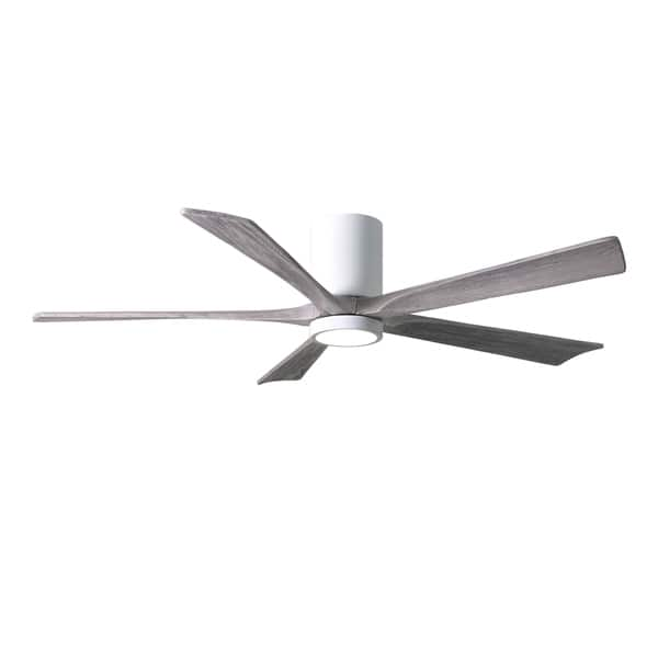 Irene Hlk 60 Inch Gloss White Flushmount Paddle Fan With Light Kit Barn Wood Tone Blades