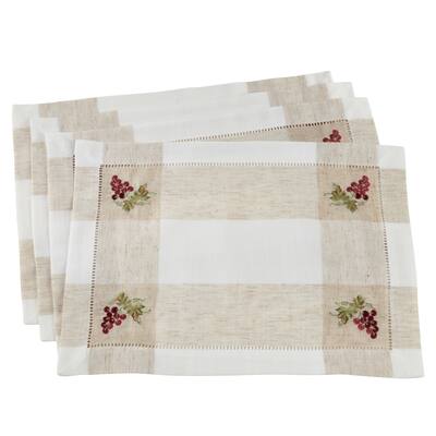 Hemstitch Placemats With Embroidered Grape Design (Set of 4)