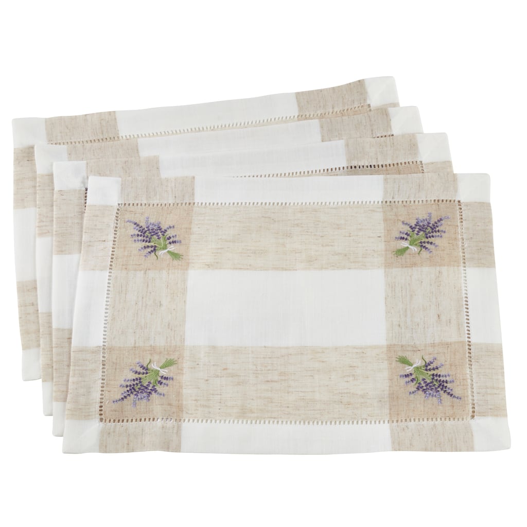 Hemstitch Placemats With Embroidered Lavender Design (Set of 4)