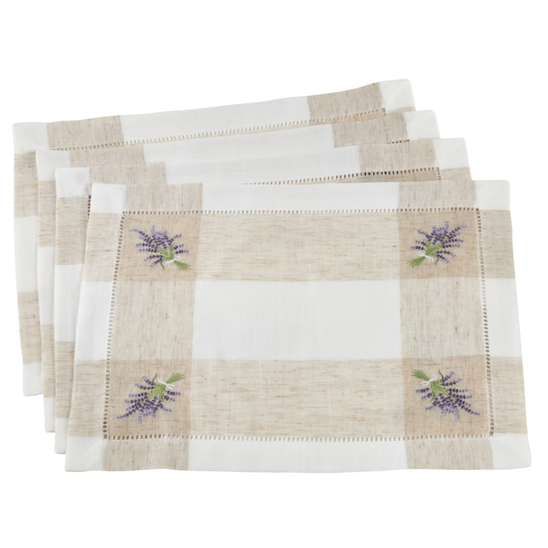 Hemstitch Placemats With Embroidered Lavender Design (Set of 4)