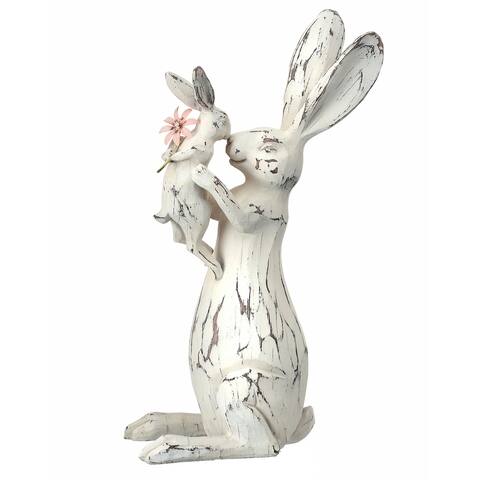 Polystone Carved Bunny Kissing Baby 15"