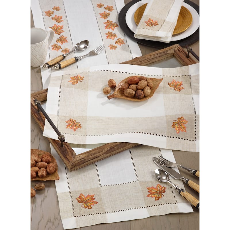 Hemstitch Placemats With Embroidered Leaf Design (Set of 4)