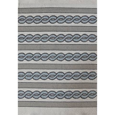 Libby Langdon Ivory/Spa Cable Knit Indoor/Outdoor Area Rug