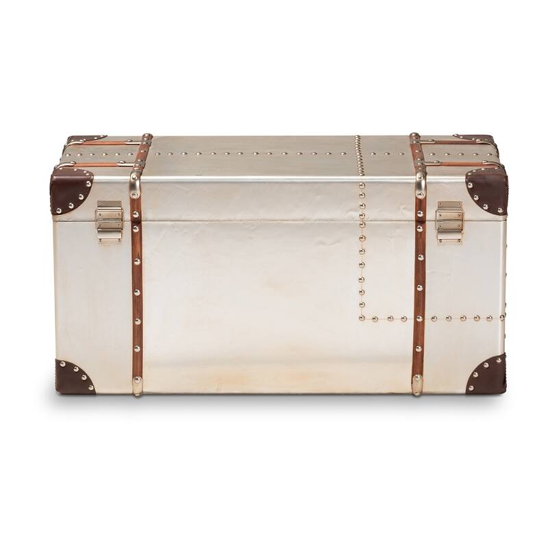 French Industrial Silver Metal Storage Trunk