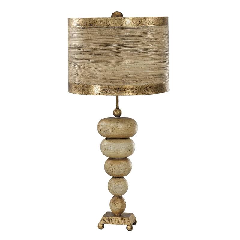 Retro Stone Table Lamp with Painted Drum Shade - Lucas McKearn