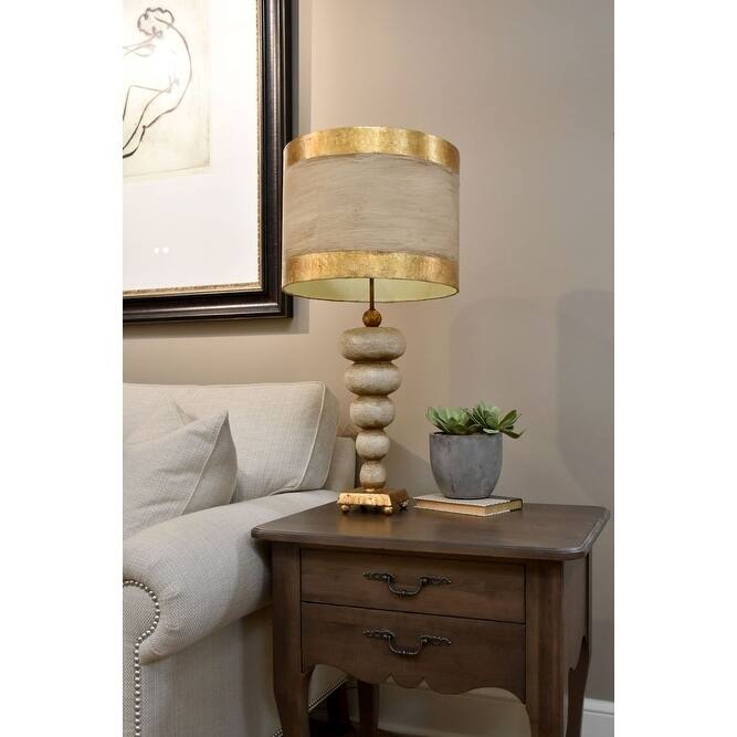 Retro Stone Table Lamp with Painted Drum Shade - Lucas McKearn