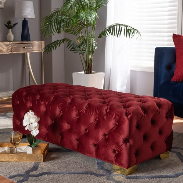 slide 2 of 21, Gracewood Hollow Solanki Velvet Fabric Ottoman Bench