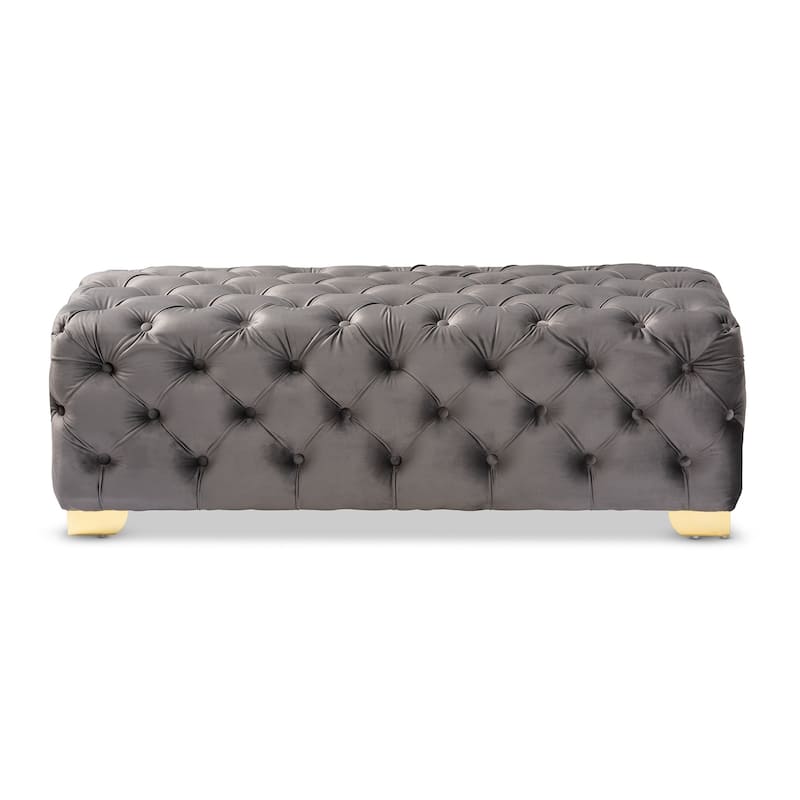 Gracewood Hollow Solanki Velvet Fabric Ottoman Bench - Grey