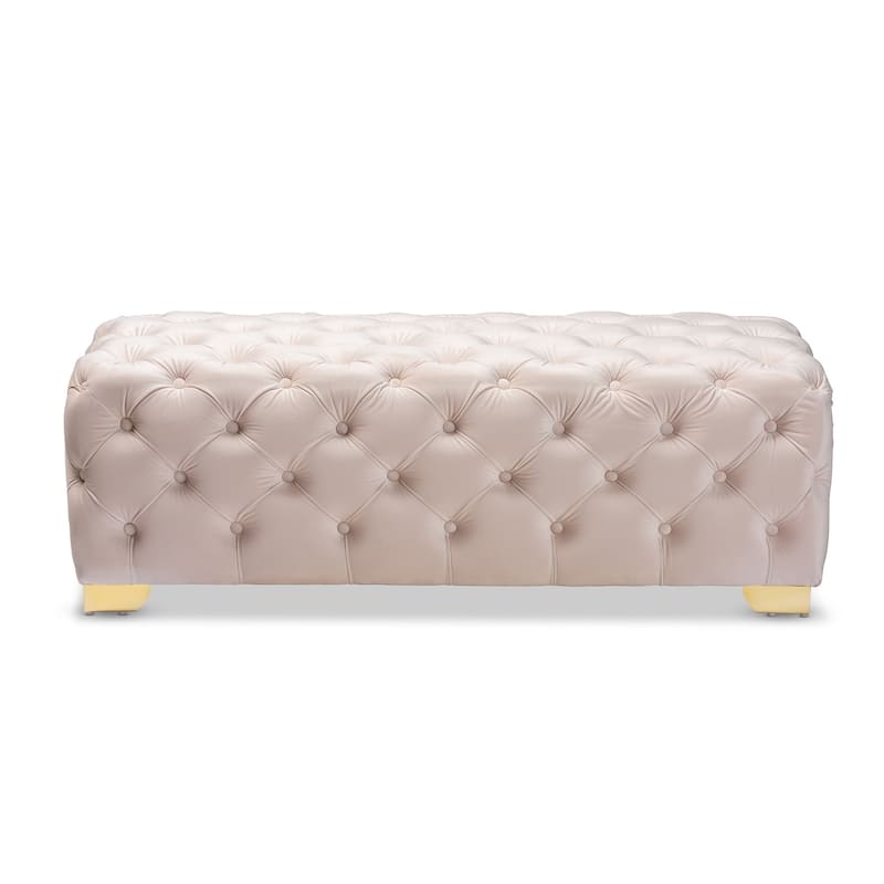 Gracewood Hollow Solanki Velvet Fabric Ottoman Bench - Beige