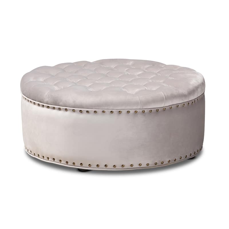 Contemporary Velvet Fabric Ottoman - Grey