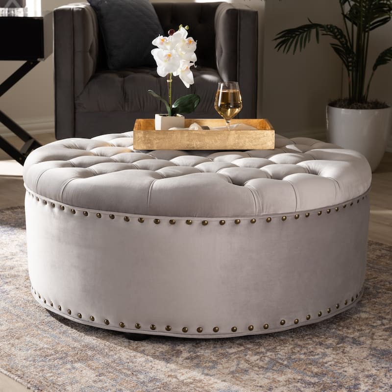 Contemporary Velvet Fabric Ottoman