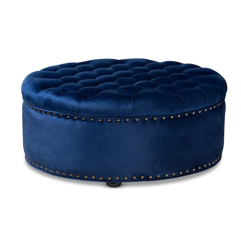 Contemporary Velvet Fabric Ottoman - Blue