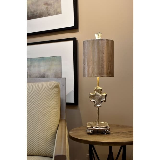Cross Silver Table Lamp By Lucas McKearn Finished in Distressed Silver