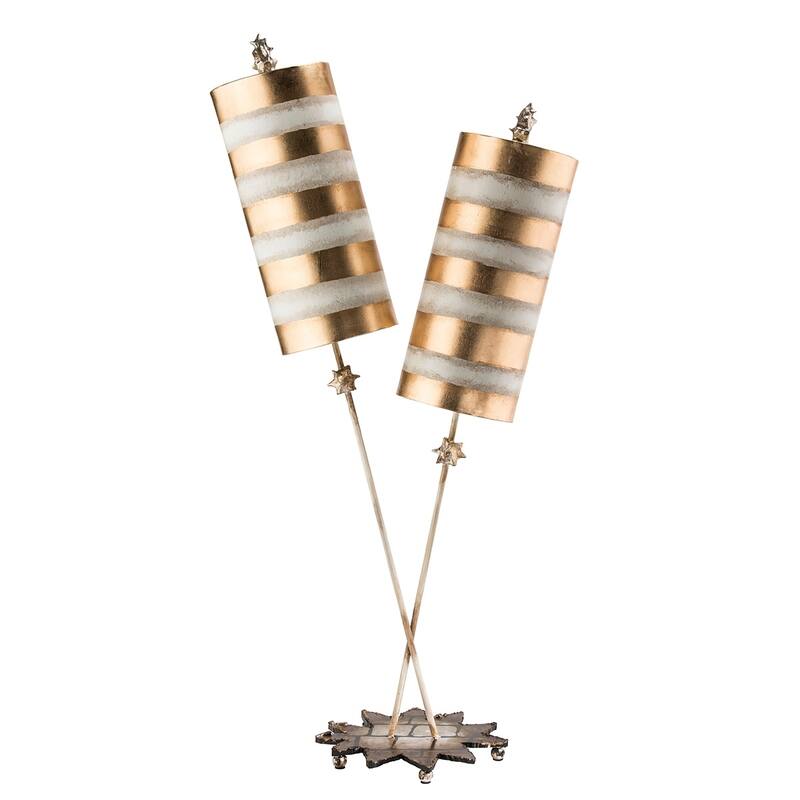 Nettle Luxe Lucas McKearn Double 2 Striped Gold Table Buffet Lamp